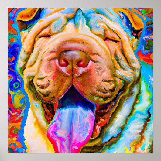 Crazy Happy Shar-Pei Dog Portrait Poster (Vorne)
