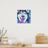 Crazy Happy Siberian Husky Dog Portrait Art Poster (Küche)