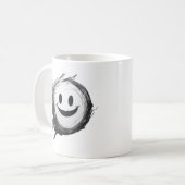 Crazy Happy Smiley Schwarzweiß Kaffeetasse (Vorderseite Links)