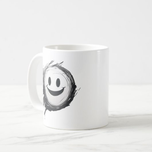 Crazy Happy Smiley Schwarzweiß Kaffeetasse (Vorderseite Links)