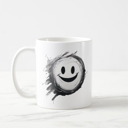 Crazy Happy Smiley Schwarzweiß Kaffeetasse (Links)