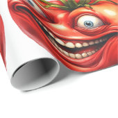 Crazy Happy Tomato Cartoon Funny Wrapping Paper Geschenkpapier (Rolleneckpunkt)
