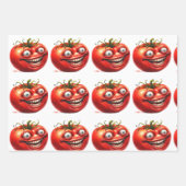 Crazy Happy Tomato Cartoon Funny  Wrapping Paper Geschenkpapier Set (Vorderseite 3)