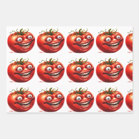 Crazy Happy Tomato Cartoon Funny  Wrapping Paper Geschenkpapier Set (Vorderseite 2)