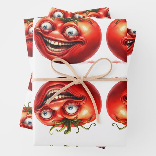 Crazy Happy Tomato Cartoon Funny Wrapping Paper Geschenkpapier Set (Beispiel)