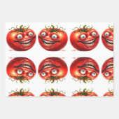Crazy Happy Tomato Cartoon Funny  Wrapping Paper Geschenkpapier Set (Vorderseite)
