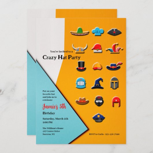 Crazy Hat Party Einladung (Vorne/Hinten)