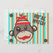 Crazy Hat Sock Monkey Sie sind eingeladen Postcard Einladungspostkarte (Vorne/Hinten)