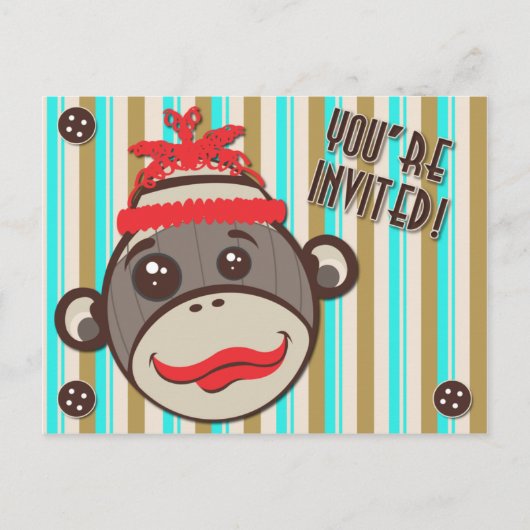 Crazy Hat Sock Monkey Sie sind eingeladen Postcard Einladungspostkarte (Vorderseite)