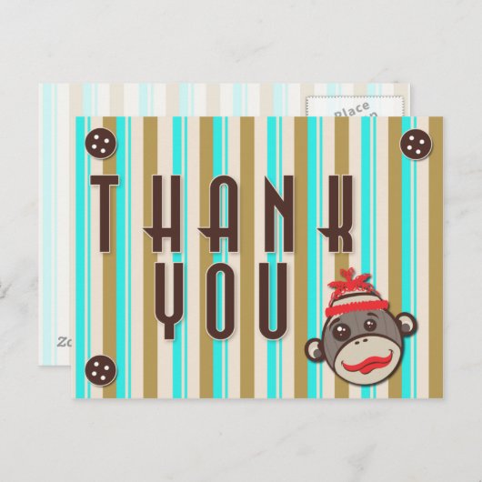 Crazy Hat Sock Monkey Vielen Dank, Postcard Postkarte (Vorne/Hinten)