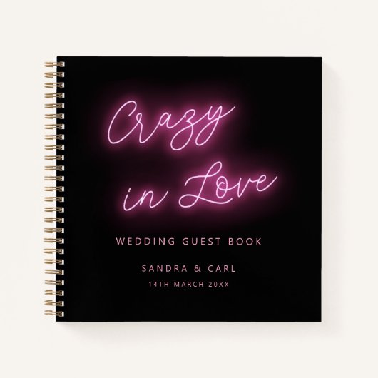 Crazy in Liebe Neon Glow Wedding Gästebuch Notizblock (Vorderseite)