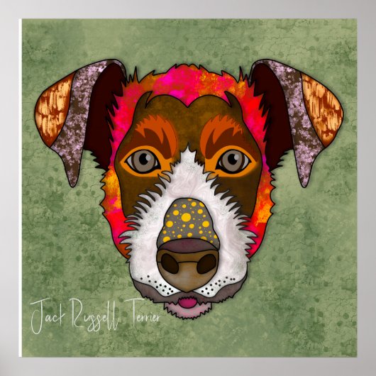 Crazy Jack Russell Terrier Hund handbemalt Poster (Vorne)