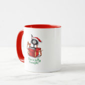 Crazy Jolly Black Christmas Cat Tasse (Vorderseite Links)