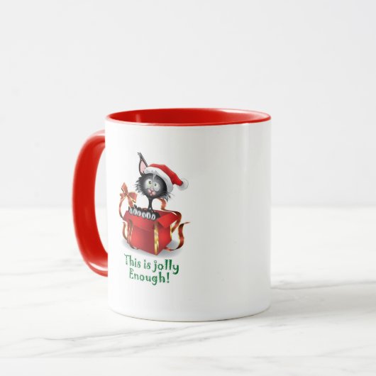 Crazy Jolly Black Christmas Cat Tasse (Vorderseite Links)
