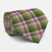 Crazy Karo Kariert Olive Green und Violet zweiseit Krawatte (Gerollt)