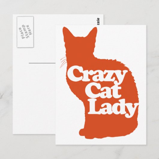 Crazy Katzenfrau Postkarte (Vorne/Hinten)