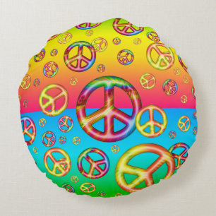 Crazy Kids Colors-PEACE OUT-16in Round Pillow Rundes Kissen