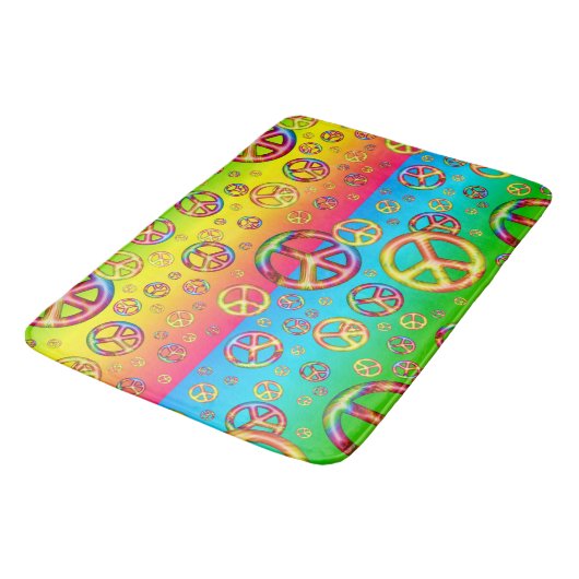 Crazy Kids Colors-PEACE OUT-Large Bath Mat Badematte (Schrägansicht)