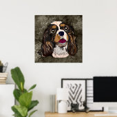 Crazy King Charles Cavalier handgemalt Poster (Heimbüro)