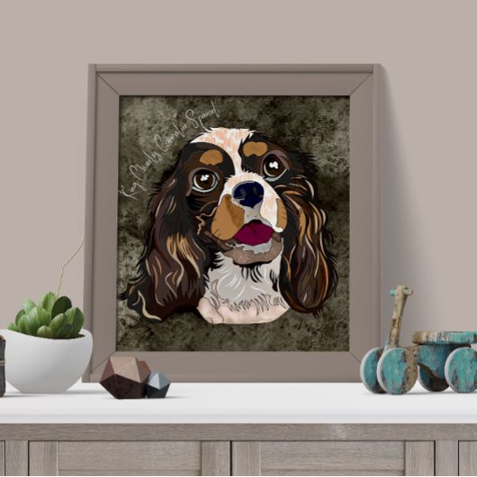 Crazy King Charles Cavalier handgemalt Poster