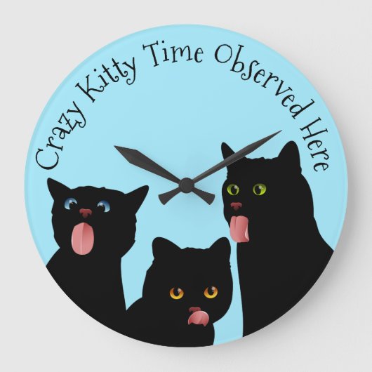 Crazy Kitty Time Cat Clock Große Wanduhr (Vorderseite)