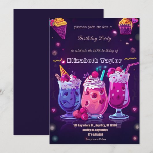 Crazy Milkshake Party Invitation – Colorful Sweet Einladung (Vorne/Hinten)