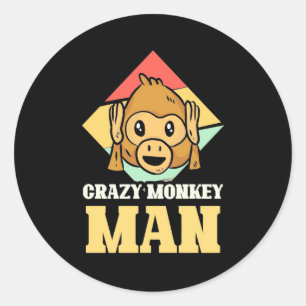Crazy Monkey Man Runder Aufkleber