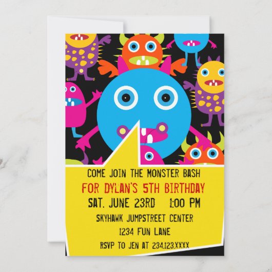 Crazy Monsters Geburtstagsparty Einladungen (Rückseite)