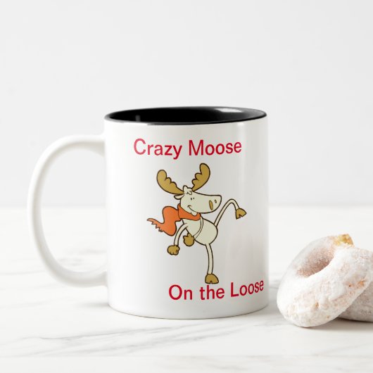 Crazy Moose auf der Lose Zweifarbige Tasse (Mit Donut)