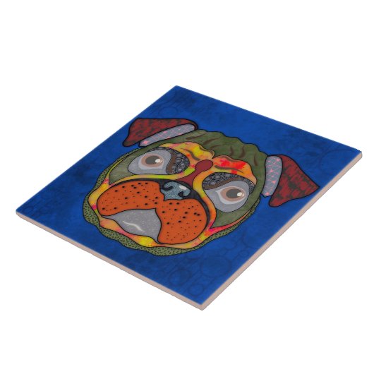 Crazy Mops Hund Gesicht Keramik Tile Fliese (Seite)