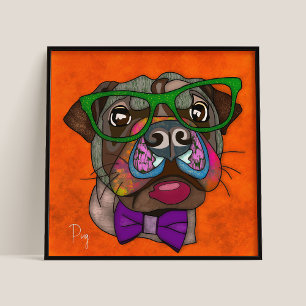 Crazy Mops Hund gesichtsbemalt Poster