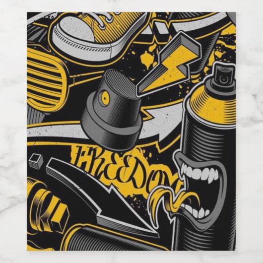 Crazy Music Black Yellow Graffiti Splitter ganz St Weinetikett (Einzelnes Label)