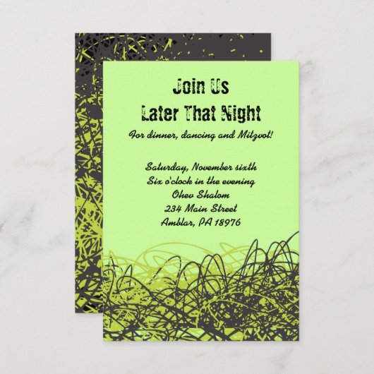 CRAZY MUSICAL NOTES Bar Bat Mitzvah Party Card Einladung (Vorne/Hinten)