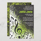 CRAZY MUSICAL NOTES Bar Mitzvah Einladung Limon (Vorne/Hinten)