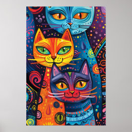 Crazy Niedlich Cats: Bright Doodle Cartoon Banner Poster