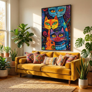 Crazy Niedlich Cats: Bright Doodle Cartoon Banner Poster