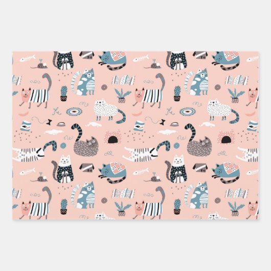 Crazy Niedlich Cats Wrapping Paper Set 3 Geschenkpapier Set (Vorderseite)