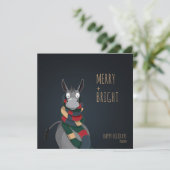 Crazy Niedlich "Merry + Bright" Donkey Feiertagskarte (Stehend Vorderseite)