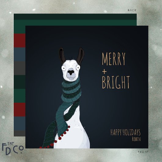 Crazy Niedlich "Merry + Bright" Llama Feiertagskarte