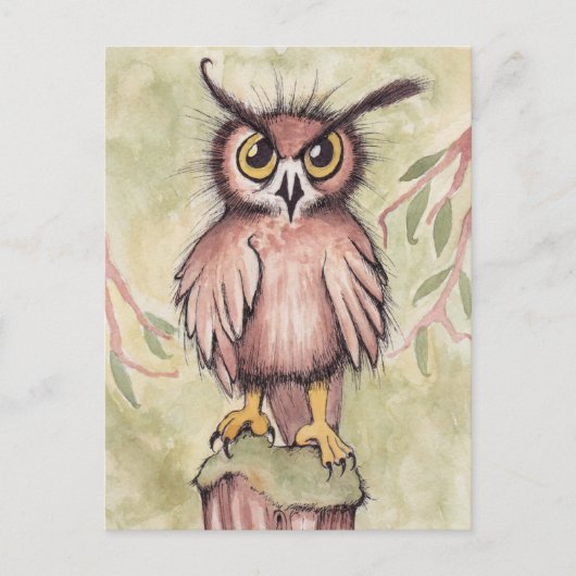 Crazy Niedlich Owl Postkarte (Vorderseite)