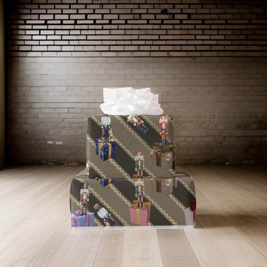 Crazy Nutcrackers Stehend auf Geschenke Brown Geschenkpapier
