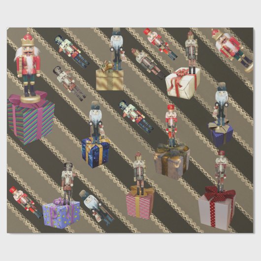 Crazy Nutcrackers Stehend auf Geschenke Brown Geschenkpapier (Flach)