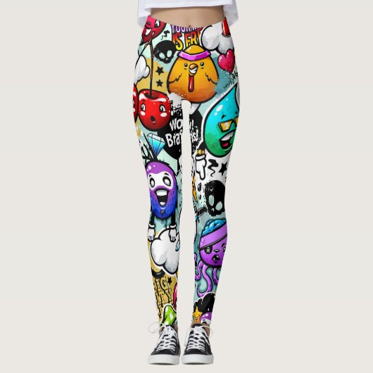 Crazy Obstbäume und Gemüse Graffiti Art Leggings (Vorderseite)