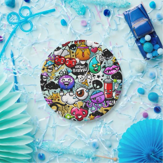 Crazy Obstbäume und Gemüse Graffiti Art Pappteller (Party)