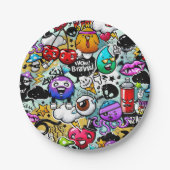 Crazy Obstbäume und Gemüse Graffiti Art Pappteller (Vorderseite)