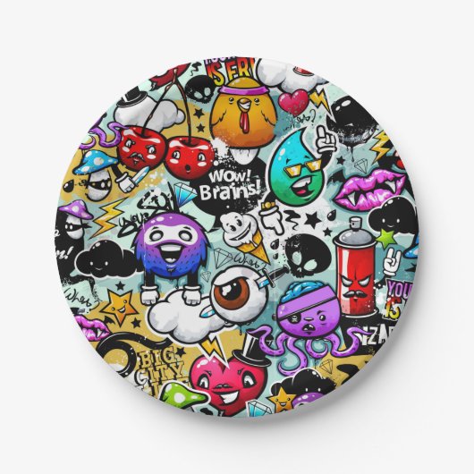 Crazy Obstbäume und Gemüse Graffiti Art Pappteller (Vorderseite)