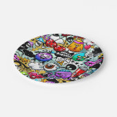 Crazy Obstbäume und Gemüse Graffiti Art Pappteller (Schrägansicht)