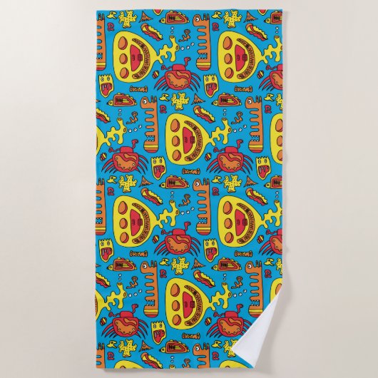 Crazy Ocean Creatures and Yellow Submarine Strandtuch (Vorderseite)
