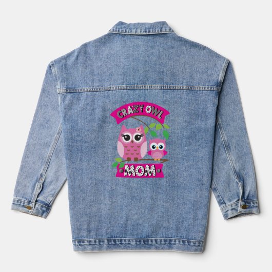 Crazy Owl Mama Muttertag Niedlich Nocturnal Bird Jeansjacke (Rückseite)