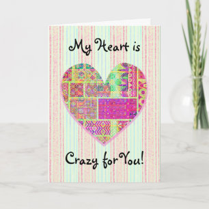 Crazy Patchwork Colorful Heart Liebe Valentine Karte